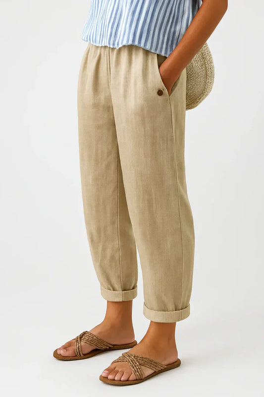 Pantalones de lino y algodón para mujer, ligeros y transpirables para verano