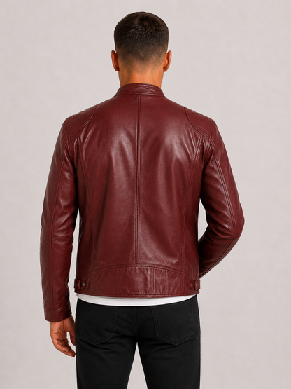 Diego | Chaqueta Biker de Cuero con Doble Costura y Diseño Clásico para Hombre