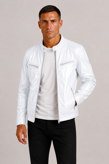 Diego | Chaqueta Biker de Cuero con Doble Costura y Diseño Clásico para Hombre