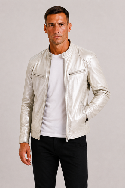 Diego | Chaqueta Biker de Cuero con Doble Costura y Diseño Clásico para Hombre