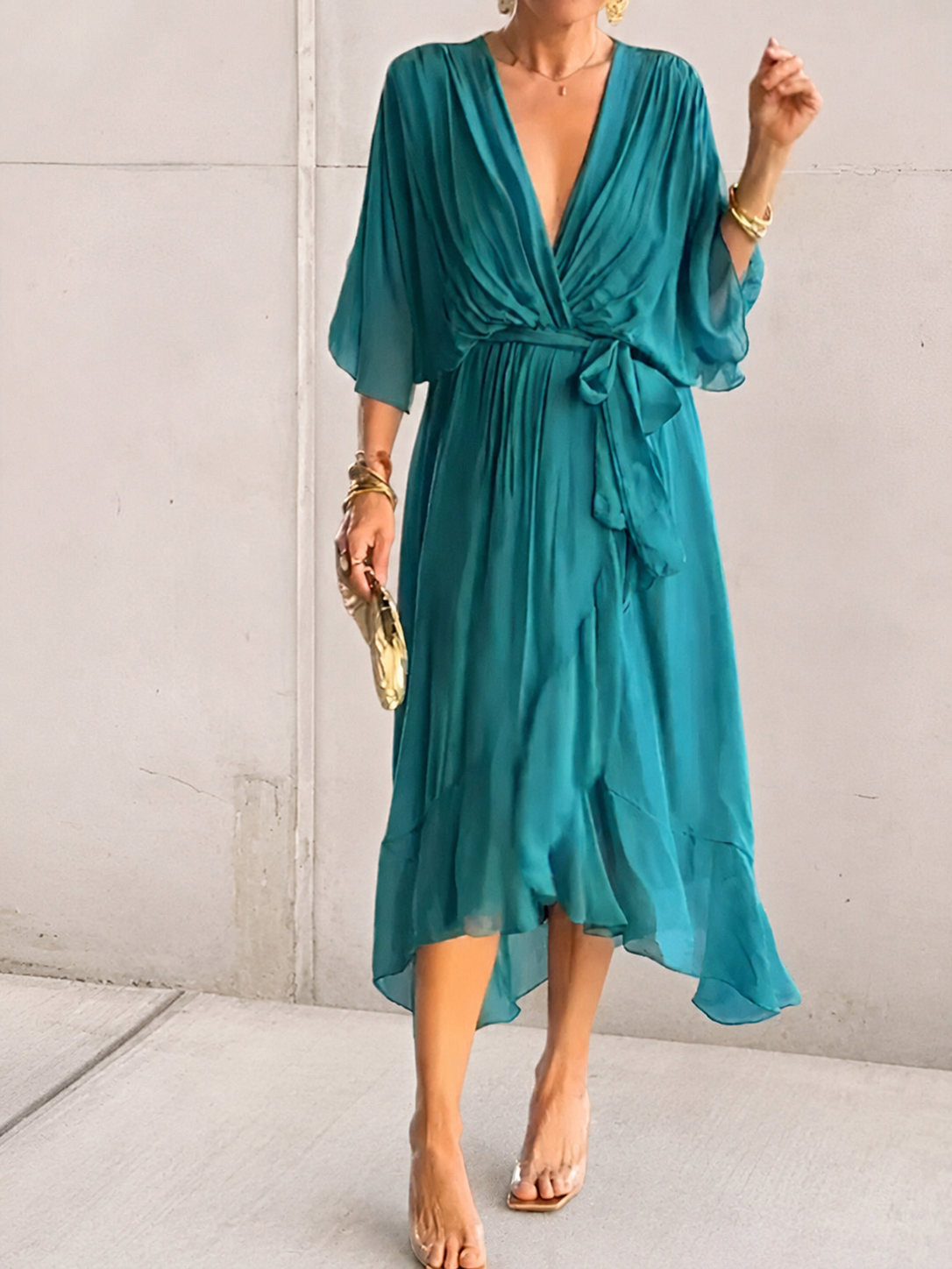 Aurora | Vestido de Gasa Envolvente en Midi