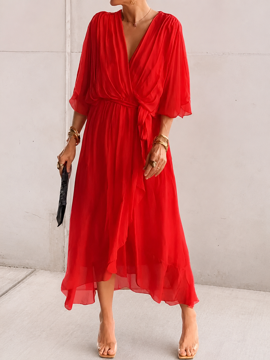 Aurora | Vestido de Gasa Envolvente en Midi