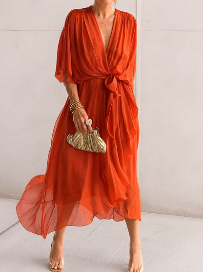 Aurora | Vestido de Gasa Envolvente en Midi