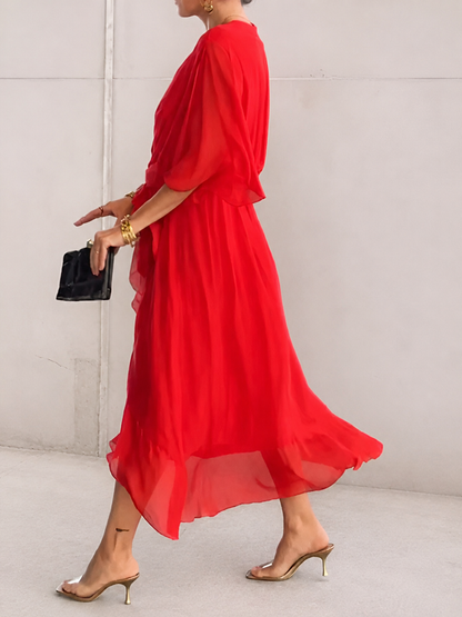 Aurora | Vestido de Gasa Envolvente en Midi