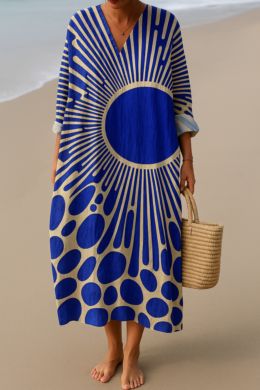Vestido largo retro con diseño geométrico para mujer, refinado y cómodo para diario