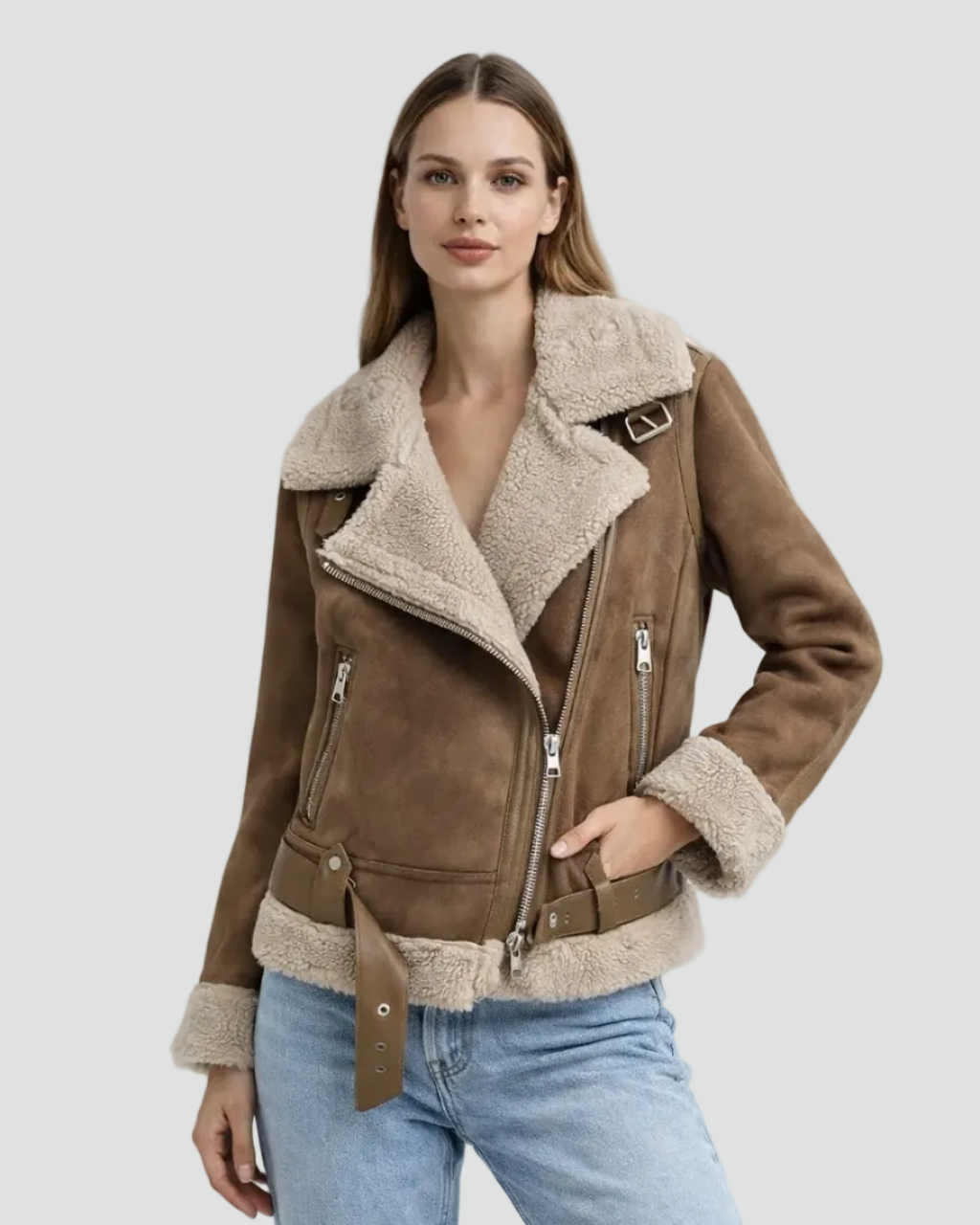 Valentina | Chaqueta Biker de Cuero Suave con Teddyvoering y Cremallera para Mujer