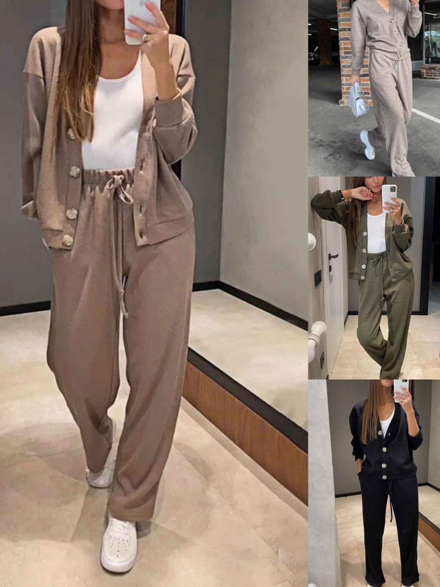 Conjunto de punto ligero con cárdigan y pantalón para mujer, cómodo y elegante para primavera-verano