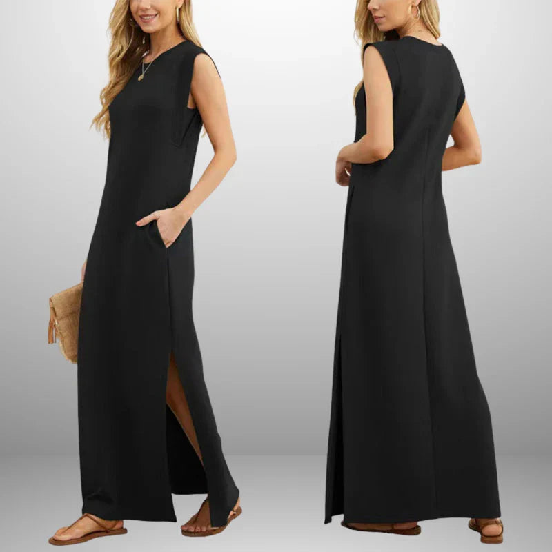 Vestido largo fluido antiarrugas para mujer, ligero y elegante para verano o viaje