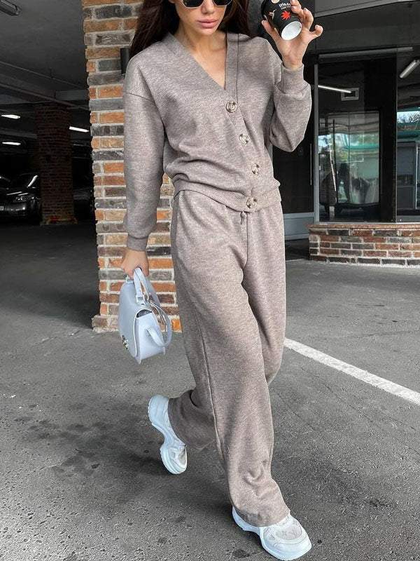Conjunto de punto ligero con cárdigan y pantalón para mujer, cómodo y elegante para primavera-verano