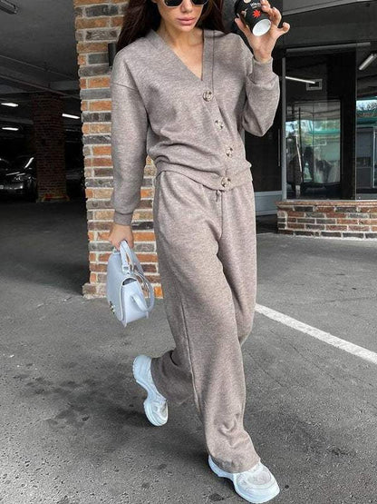Conjunto de punto ligero con cárdigan y pantalón para mujer, cómodo y elegante para primavera-verano