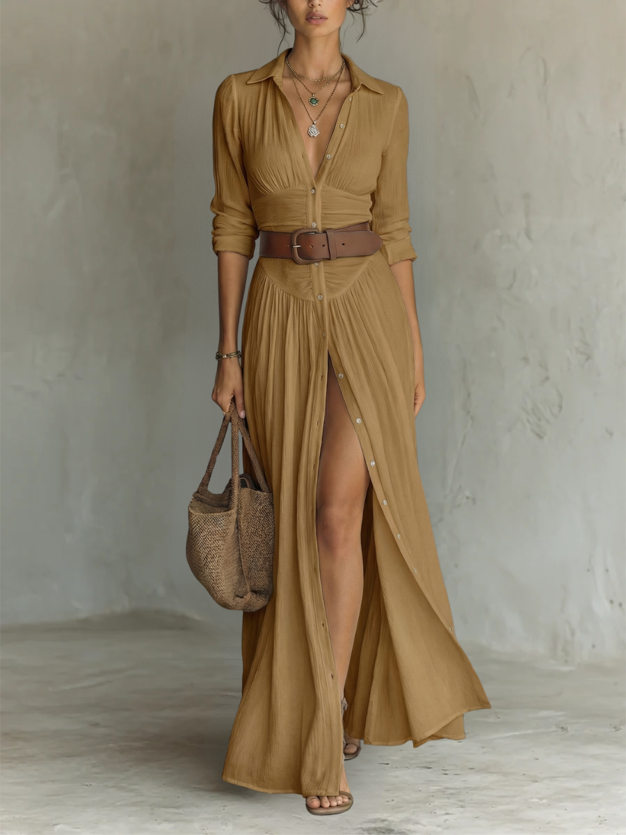 Vestido Maxi con Cuello de Solapa | Estilo Clásico