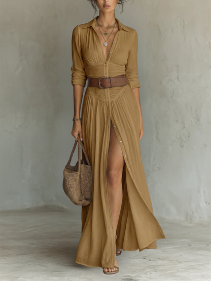 Vestido Maxi con Cuello de Solapa | Estilo Clásico