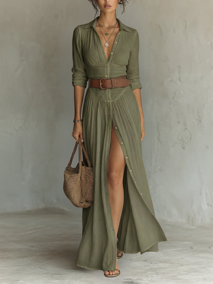 Vestido Maxi con Cuello de Solapa | Estilo Clásico