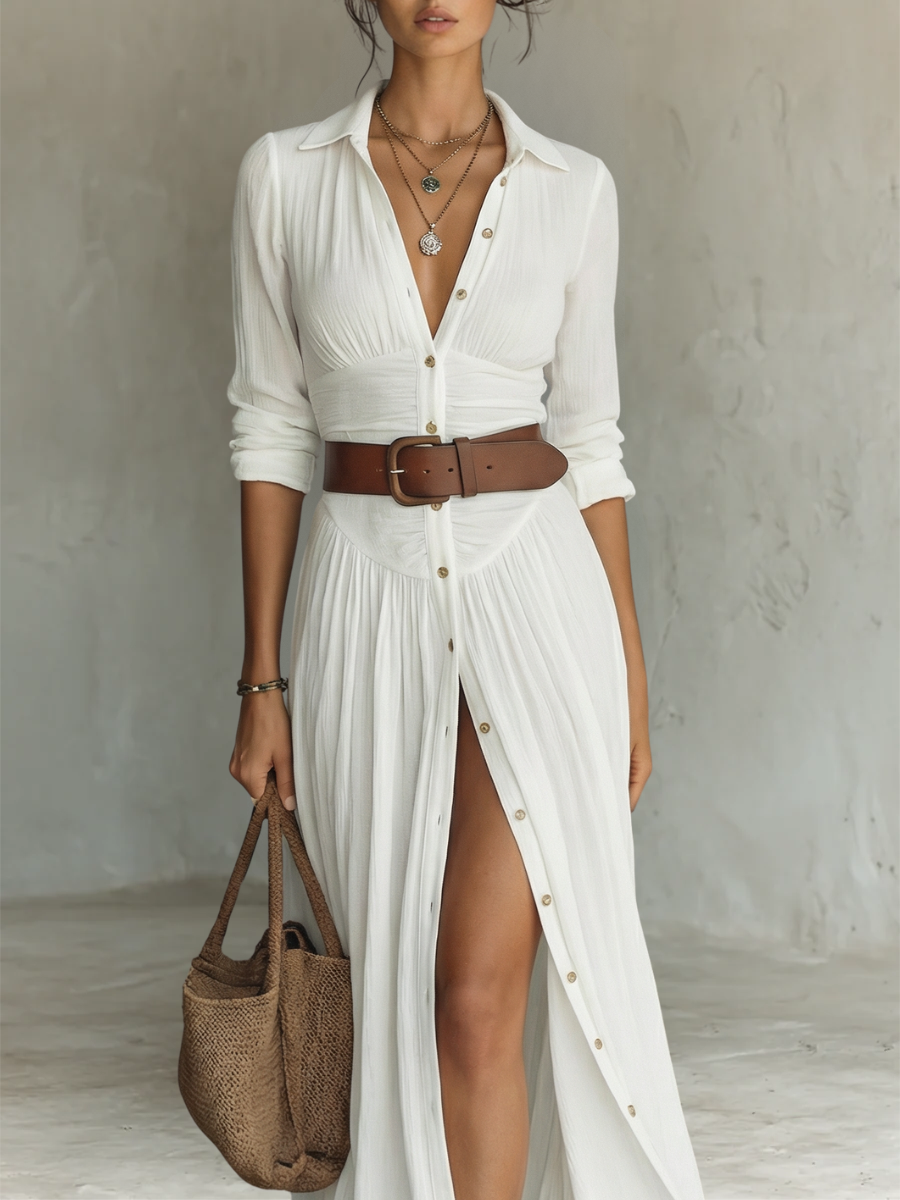 Vestido Maxi con Cuello de Solapa | Estilo Clásico