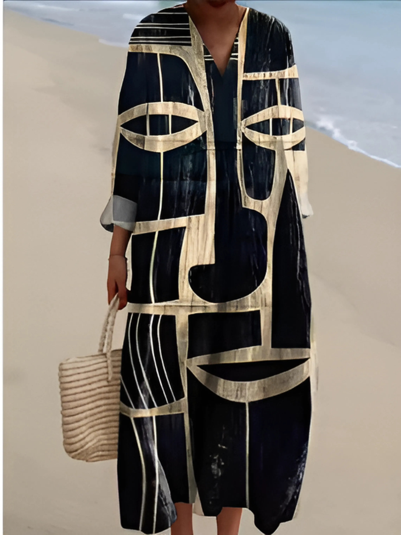 Vestido largo geométrico clásico para mujer, estilizado y versátil para celebración