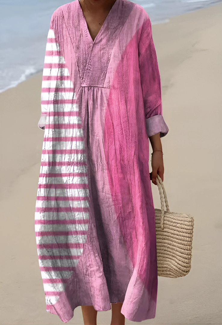 Vestido largo retro con diseño geométrico para mujer, refinado y cómodo para diario