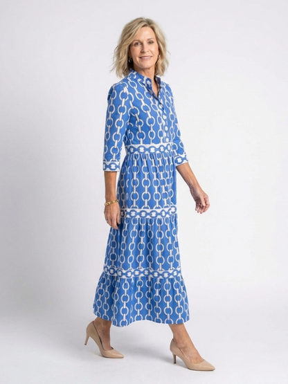 Vestido midi tres cuartos con cadena en Azul y Morado - fresco y elegante