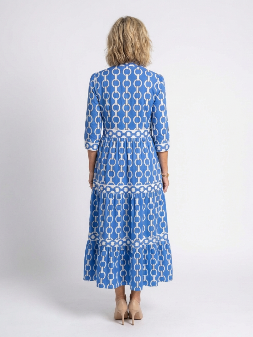 Vestido midi tres cuartos con cadena en Azul y Morado - fresco y elegante