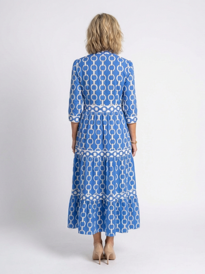 Vestido midi tres cuartos con cadena en Azul y Morado - fresco y elegante
