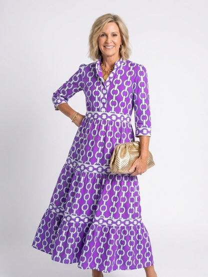 Vestido midi tres cuartos con cadena en Azul y Morado - fresco y elegante