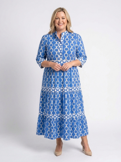 Vestido midi tres cuartos con cadena en Azul y Morado - fresco y elegante