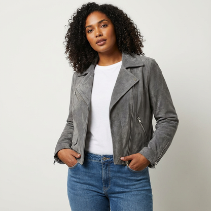 Isabella | Chaqueta Biker con Acabado de Ante Sintético y Cremallera para Mujer