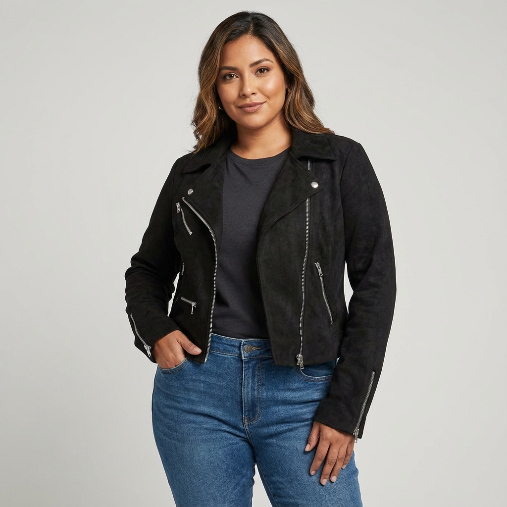 Isabella | Chaqueta Biker con Acabado de Ante Sintético y Cremallera para Mujer