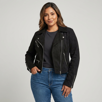 Isabella | Chaqueta Biker con Acabado de Ante Sintético y Cremallera para Mujer