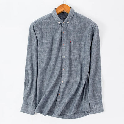 Camisa de lino con botones frontales para hombre, tejido ligero y transpirable, ideal para verano o vacaciones