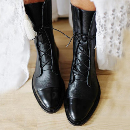 Botas de cuero elegantes con cordones frontales y suela cómoda para mujer, modernas y versátiles para otoño o uso diario