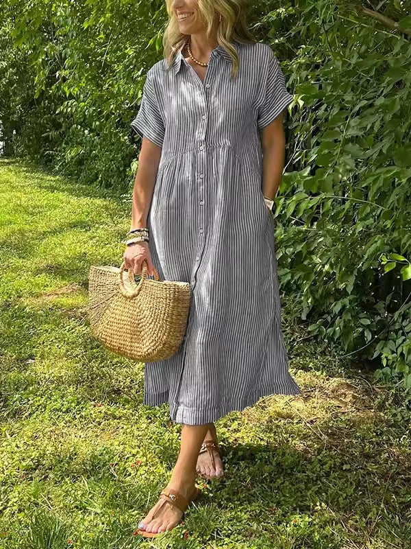 Vestido maxi de manga corta para mujer, ligero y elegante para verano o diario