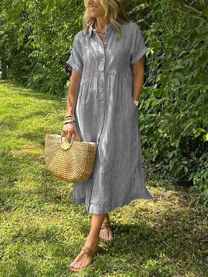 Vestido maxi de manga corta para mujer, ligero y elegante para verano o diario