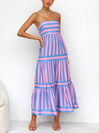 Vestido de verano ligero con tirantes finos y estampado a rayas para mujer, fresco y elegante