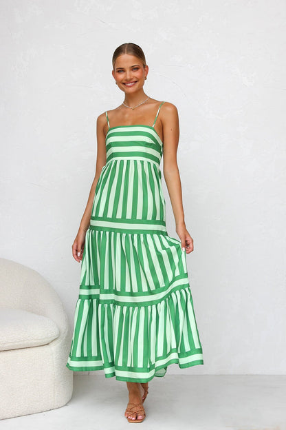 Vestido de verano ligero con tirantes finos y estampado a rayas para mujer, fresco y elegante