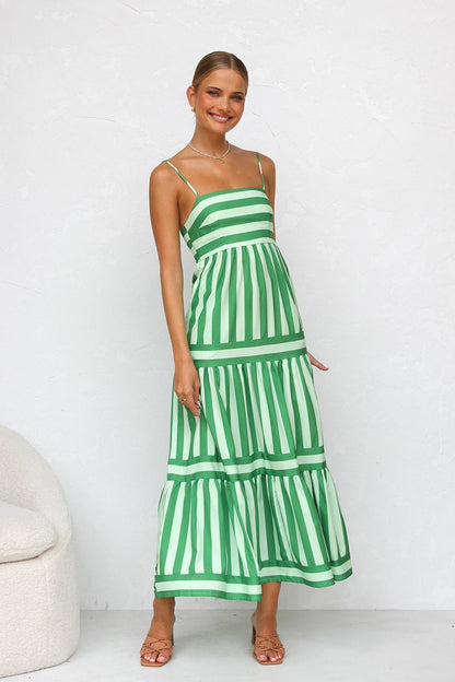 Vestido de verano ligero con tirantes finos y estampado a rayas para mujer, fresco y elegante