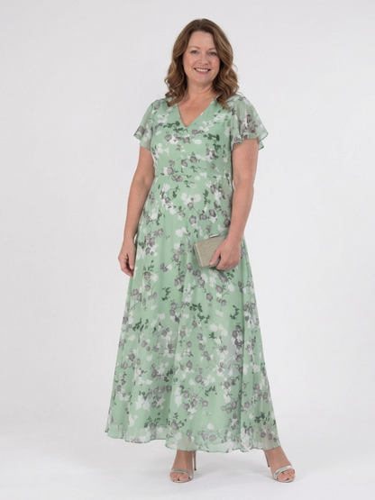 Vestido maxi floral de gasa en Azul claro y Rosa - fresco y elegante