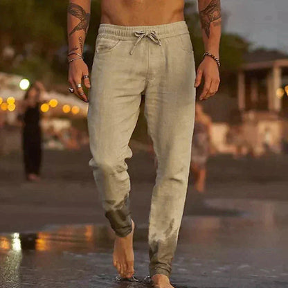Pantalones de lino de playa para hombre, ligeros y versátiles