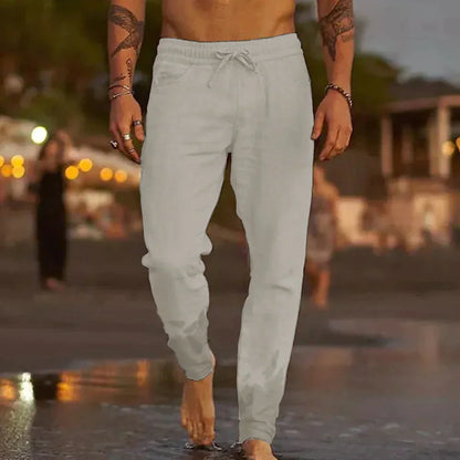 Pantalones de lino de playa para hombre, ligeros y versátiles