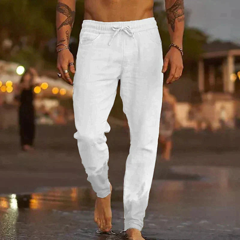 Pantalones de lino de playa para hombre, ligeros y versátiles