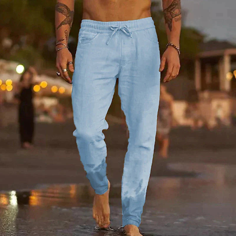 Pantalones de lino de playa para hombre, ligeros y versátiles