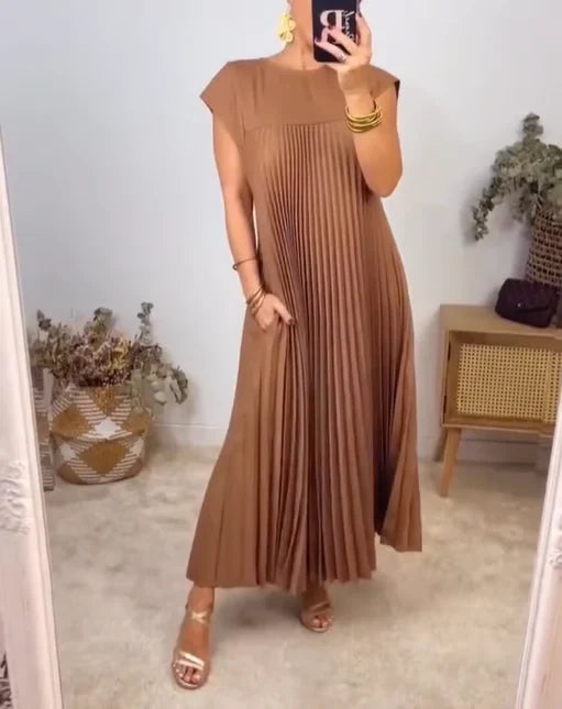 Vestido largo atemporal de corte fluido para mujer, cómodo y elegante para diario o viaje