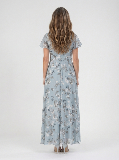 Vestido maxi floral de gasa en Azul claro y Rosa - fresco y elegante