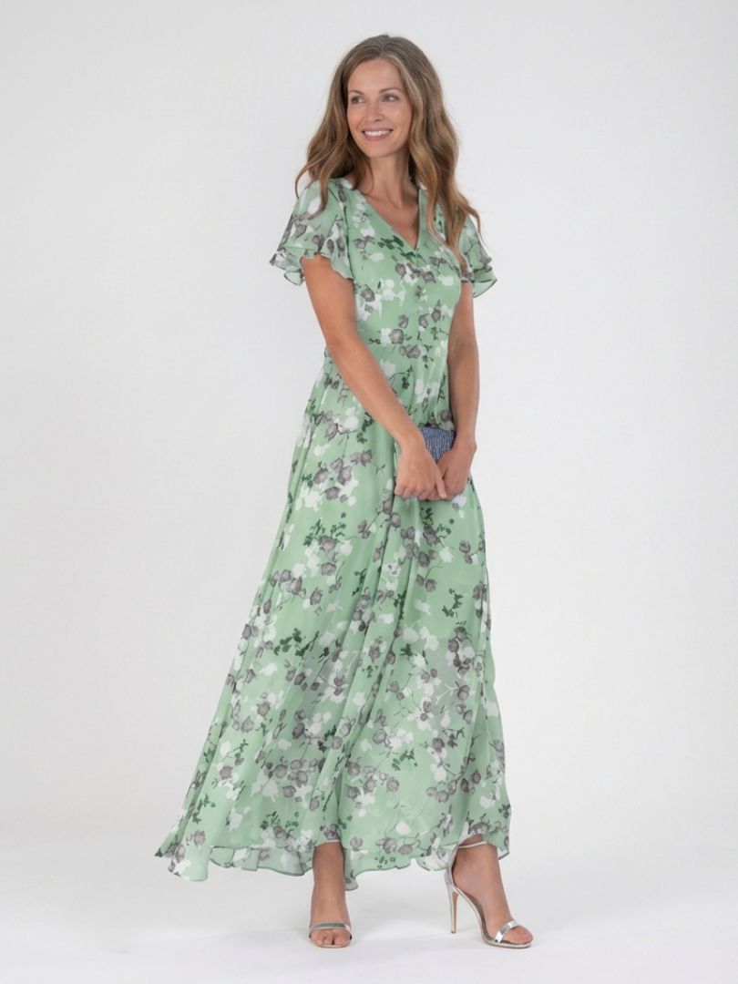 Vestido maxi floral de gasa en Azul claro y Rosa - fresco y elegante