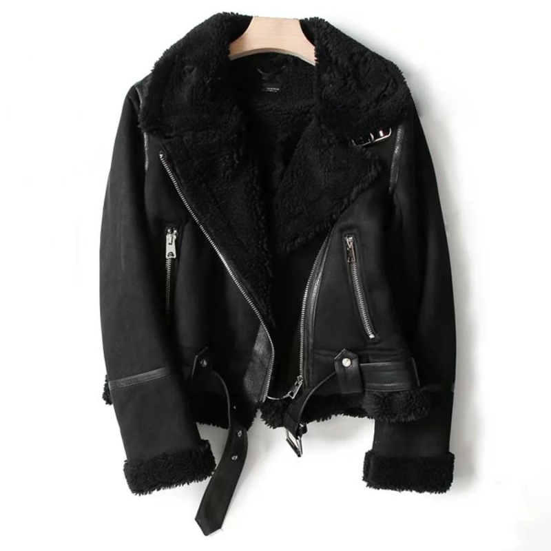 Valentina | Chaqueta Biker de Cuero Suave con Teddyvoering y Cremallera para Mujer
