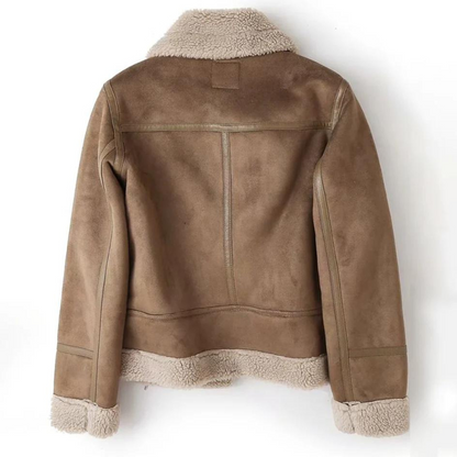 Valentina | Chaqueta Biker de Cuero Suave con Teddyvoering y Cremallera para Mujer
