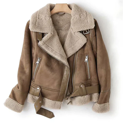 Valentina | Chaqueta Biker de Cuero Suave con Teddyvoering y Cremallera para Mujer