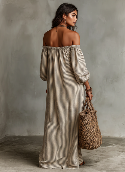 Vestido Largo Fluido con Hombros Descubiertos | Estilo Bohemio