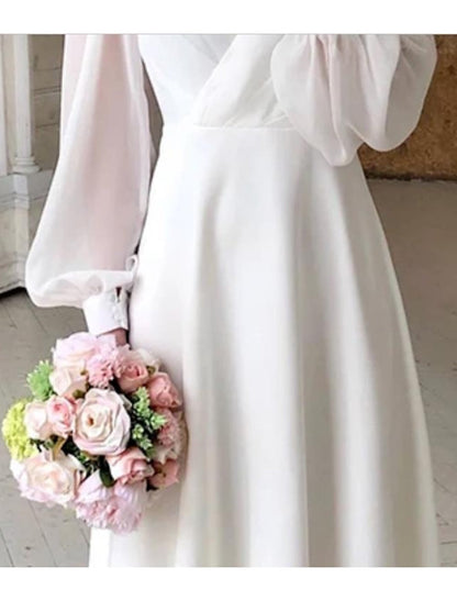 Vestido de novia clásico para mujer con mangas largas y silueta fluida, elegante y romántico