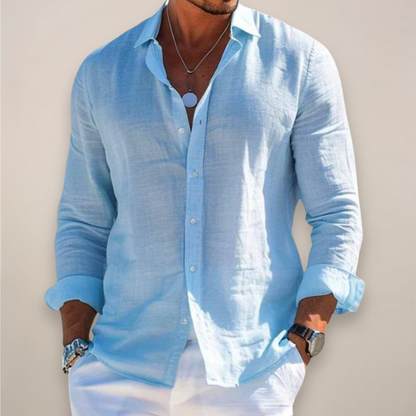 Camisa de lino de manga larga para hombre, ligera y transpirable para verano o diario
