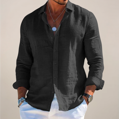 Camisa de lino de manga larga para hombre, ligera y transpirable para verano o diario